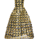 3D Gold Flower Embellished Strapless Gown