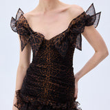 Leopard Print Organza Maxi Dress With Bow Detail