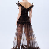 Leopard Print Organza Maxi Dress With Bow Detail