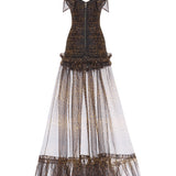 Leopard Print Organza Maxi Dress With Bow Detail