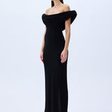 Black Stretchy Jersey Cowl Neckline Corseted Sculptural Dress