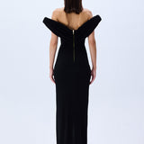 Black Stretchy Jersey Cowl Neckline Corseted Sculptural Dress