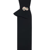 Black Crepe Corseted Architectural Midi Dress With Crystal Belt
