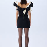 Black Satin Mini Dress With Bow Detail