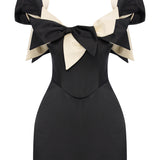 Black Satin Mini Dress With Bow Detail