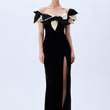 Black Satin Dress With Bow Detail