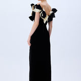 Black Satin Dress With Bow Detail