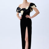 Black Satin Dress With Bow Detail