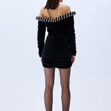 Black Crepe Mini Dress With Crystal Rope Bustline