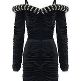 Black Crepe Mini Dress With Crystal Rope Bustline