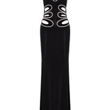Black Jersey Dress With Cutout Detail With Crystal Borders