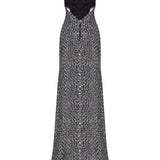 Silver Sequined Dress With Black Velvet Cutout Detail