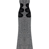 Silver Sequined Dress With Black Velvet Cutout Detail