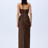 Brown Sequined Net Dress With Velvet Lining And Patent Flowers