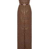 Brown Sequined Net Dress With Velvet Lining And Patent Flowers