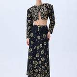 Denim Skirt With Gold Leopard Sequin