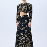 Denim Skirt With Gold Leopard Sequin