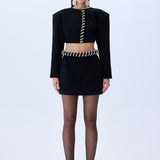 Black Crepe Jacket With Crystal Rope Border