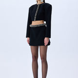 Black Crepe Jacket With Crystal Rope Border