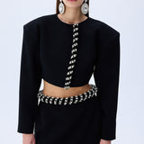 Black Crepe Jacket With Crystal Rope Border