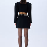 Black Crepe Jacket With Crystal Rope Border