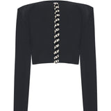 Black Crepe Jacket With Crystal Rope Border