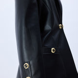 Black Leather Jacket With Rv Stamped Buttons And Epaulette