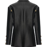 Black Leather Jacket With Rv Stamped Buttons And Epaulette