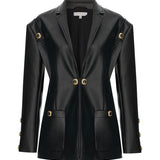 Black Leather Jacket With Rv Stamped Buttons And Epaulette