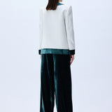 White Shantung Jacket With Black Velvet Emroidery And Gold Buttons