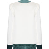White Shantung Jacket With Black Velvet Emroidery And Gold Buttons