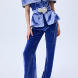 Indigo Velvet Jacket With Crystal Belt And Borders