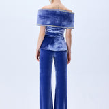 Indigo Velvet Jacket With Crystal Belt And Borders