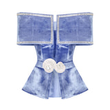 Indigo Velvet Jacket With Crystal Belt And Borders