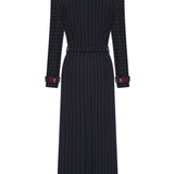Navy Knitted Trenchcoat With Burgundy Stripes