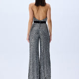 Silver Sequined Jumpsuit With Black Velvet Detail