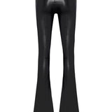 Black Leather Stretchy Flare Pants With Gold Buttons