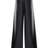 Black Pleated Leather Wide Leg Pants With Rv Stamped Buttons