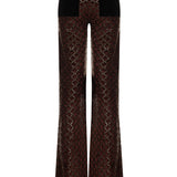 Brown Sequined Net Flare Pants With Velvet Lining