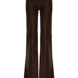 Brown Sequined Net Flare Pants With Velvet Lining