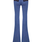 Brown Sequined Net Flare Denim Pants