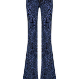 Leopard Velvet Printed Denim Flare Pants