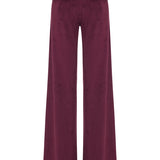 Burgundy Suede Wide Leg Pants With RV Stamped Button Detailed Belt