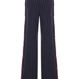 Navy Stretchy Wide Leg Pants With RV Stamped Buttons