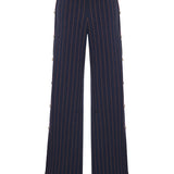Navy Stretchy Wide Leg Pants With RV Stamped Buttons