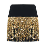 Black Mini Silk Velvet Skirt With Gold Pailette Fringes
