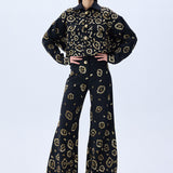 Denim Pants With Gold Leopard Sequin