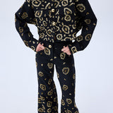 Denim Pants With Gold Leopard Sequin
