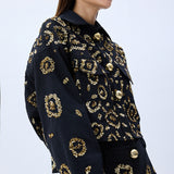 Denim Shirt With Gold Leopard Sequin And Button Detail
