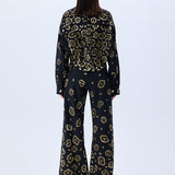 Denim Pants With Gold Leopard Sequin